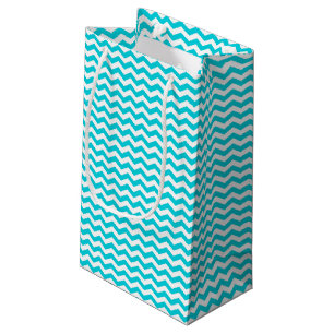 White and Aqua Zig Zag Pattern Small Gift Bag