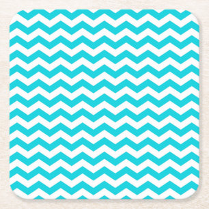 White and Aqua Zig Zag Pattern Square Paper Coaster