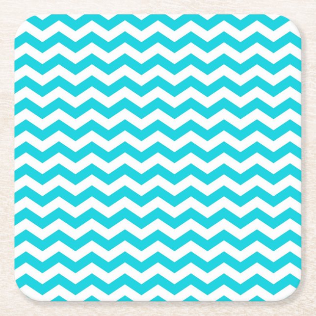 White and Aqua Zig Zag Pattern Square Paper Coaster (Front)