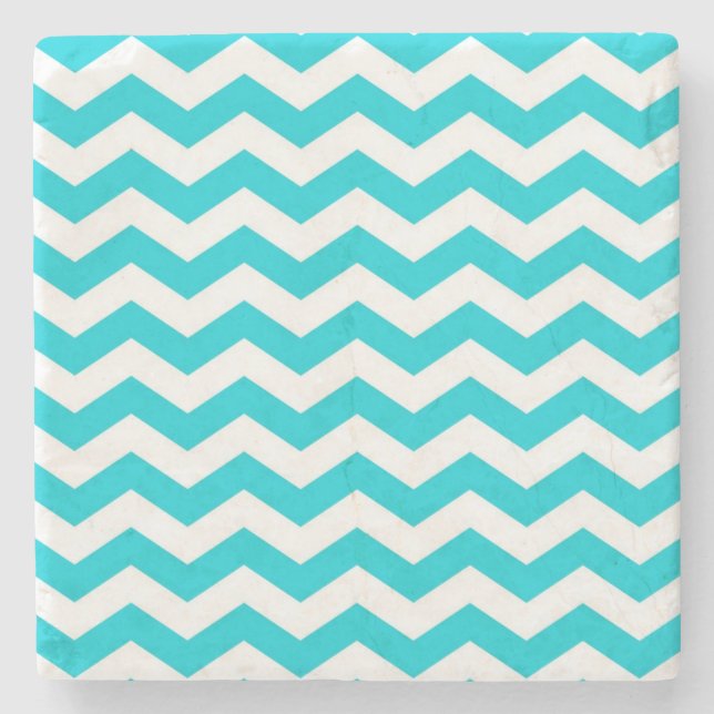 White and Aqua Zig Zag Pattern Stone Coaster (Front)