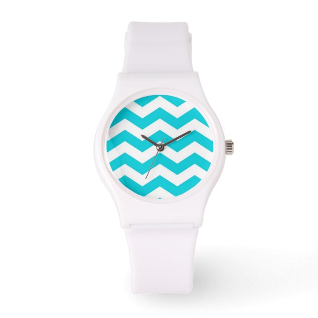 White and Aqua Zig Zag Pattern Watch (Front)