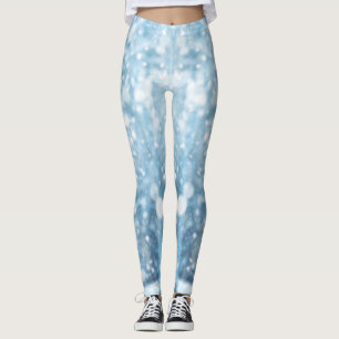White and Baby blue Aesthetic Christmas Snow  Leggings