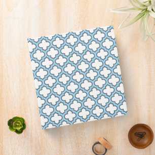 White and Baby Blue Trellis, Lattice, Quatrefoil Binder