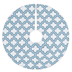 White and Baby Blue Trellis, Lattice, Quatrefoil Brushed Polyester Tree Skirt