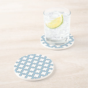 White and Baby Blue Trellis, Lattice, Quatrefoil Coaster