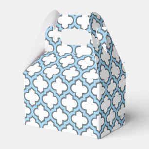 White and Baby Blue Trellis, Lattice, Quatrefoil Favor Box