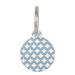 White and Baby Blue Trellis, Lattice, Quatrefoil Pet Tag