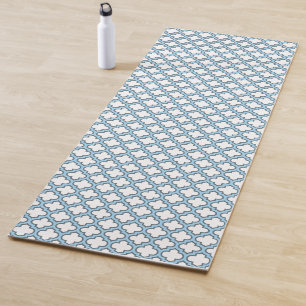 White and Baby Blue Trellis, Lattice, Quatrefoil Yoga Mat
