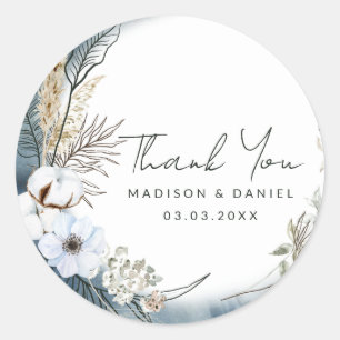 White and Beige Boho Floral  Classic Round Sticker