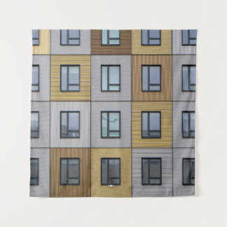 White and beige building windows tapestry