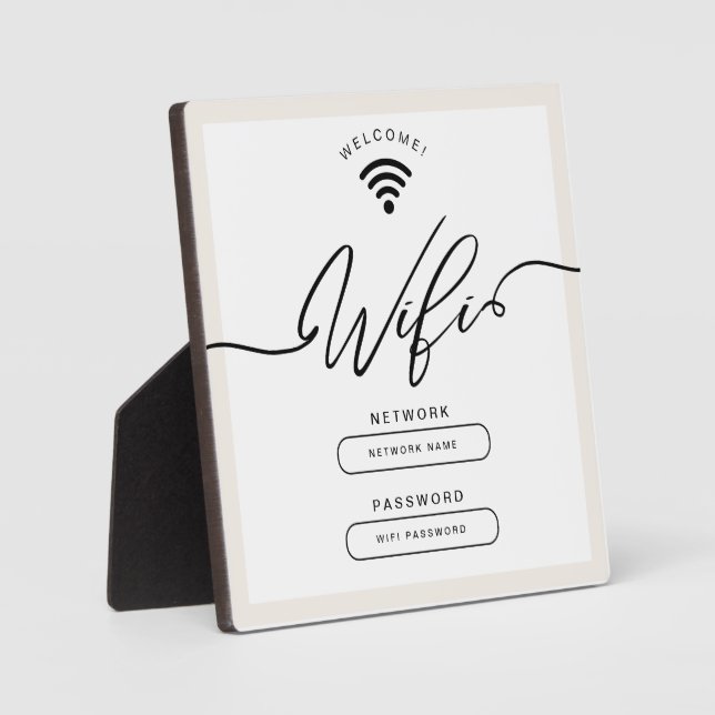 White and Beige Minimalist Simple Wifi Zone Plaque (Front)