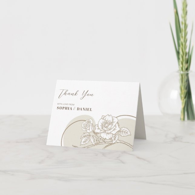 White and Beige Roses  Thank You Card (Front)