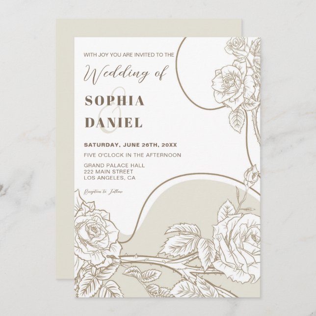 White and Beige Roses Wedding Invitation (Front/Back)