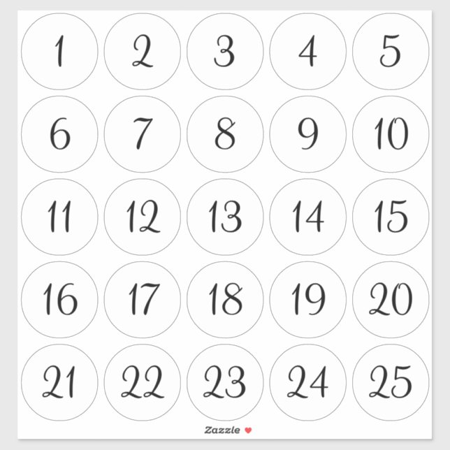 White and Black 1 - 25 Numbered Circles (Sheet)