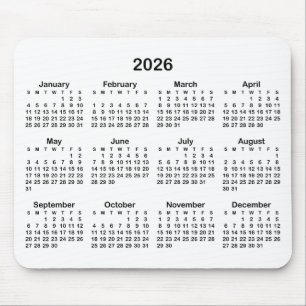 White and Black 2026 Calendar Mouse Pad