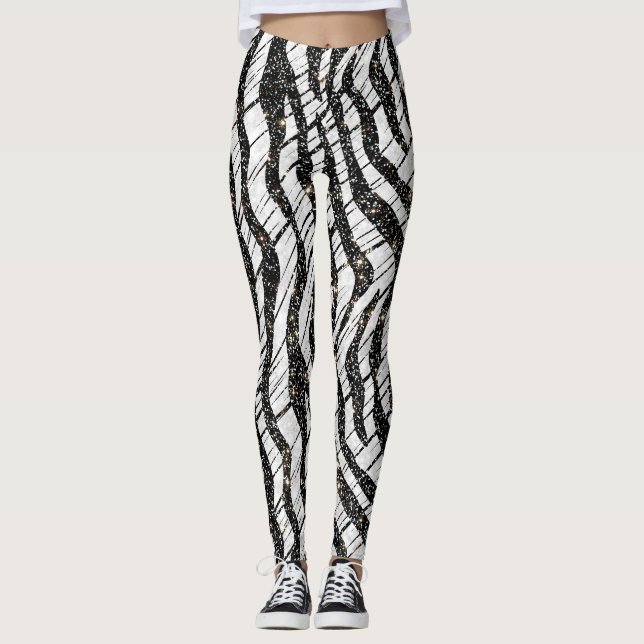 White and Black Abstract Animals Pattern  Leggings (Front)