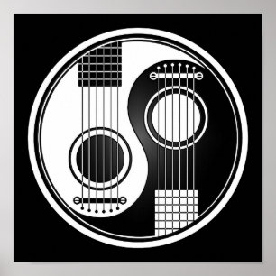 White and Black Acoustic Guitars Yin Yang Poster