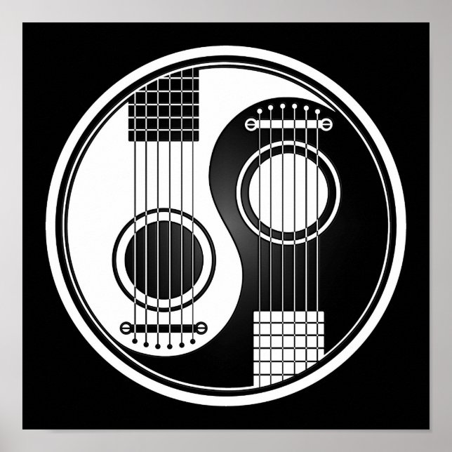White and Black Acoustic Guitars Yin Yang Poster (Front)