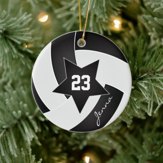 White and Black All Star Volleyball Ceramic Ornament (Tree)