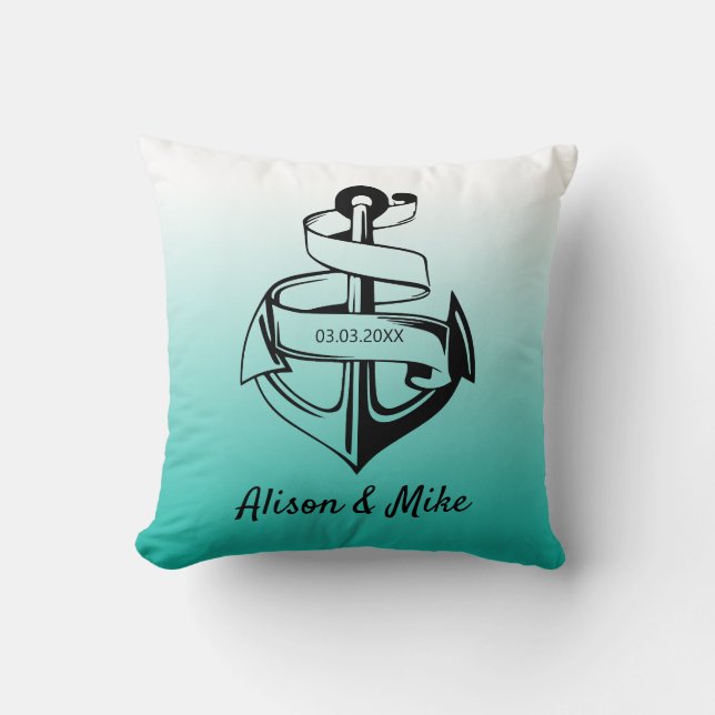White And Black Anchor Throw Pillow (Front)