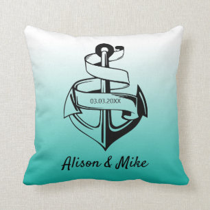 White And Black Anchor Throw Pillow