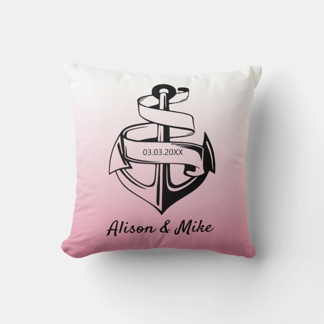 White And Black Anchor Throw Pillow (Front)