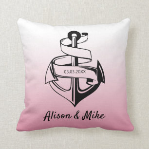 White And Black Anchor Throw Pillow