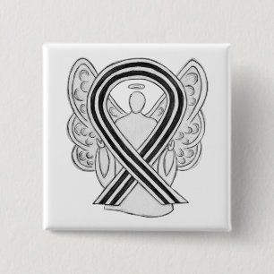 White and Black Angel Awareness Ribbon Custom Pin