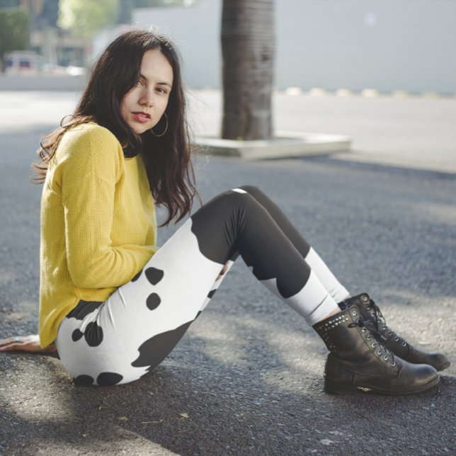 White and black animal cow spots leggings (Creator Uploaded)