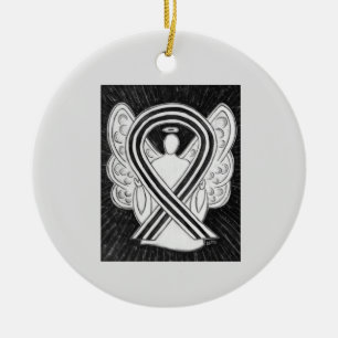 White and Black Awareness Ribbon Angel Ornaments