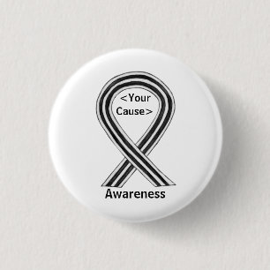 White and Black Awareness Ribbon Angel Pin Buttons