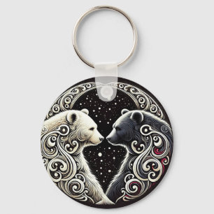 White and Black Bears in a Yin Yang Design Keychain