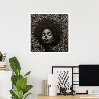 White and Black, Black woman proud portrait Poster