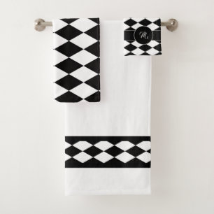 White and black bold diamond pattern bath towel set