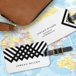 White and Black Bold Minimalist Geometric Luggage Tag<br><div class="desc">Stand out from all the other luggage at the baggage claim with this bold white and black bag tag featuring a minimalist geometric design. Personalize this tag with your information and for more options such as to change the font and it's size click the "Customize it" button. *Please note that...</div>