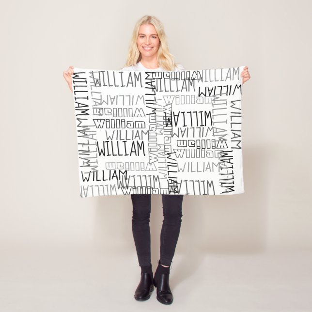 White and Black Boys Personalized Custom Name Fleece Blanket (In Situ)