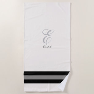 White and black bridesmaid customizable initial be beach towel