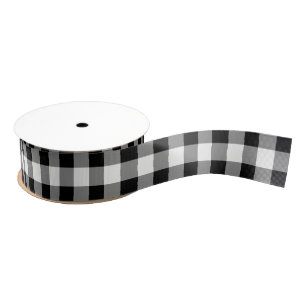 White and Black Buffalo Check Plaid - Ribbon Grosgrain Ribbon