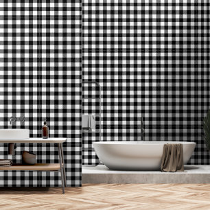 White and Black Buffalo Plaid Wallpaper