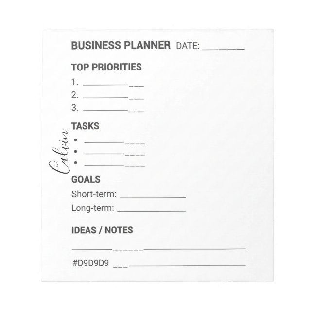 White and Black business planner Notepad (Front)