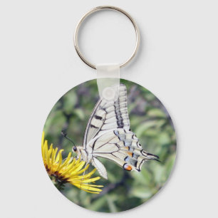 White and Black Butterfly with Red Spots Keychain