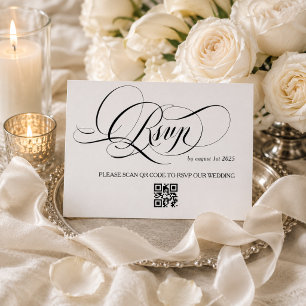 White and Black Calligraphy Wedding RSVP Card