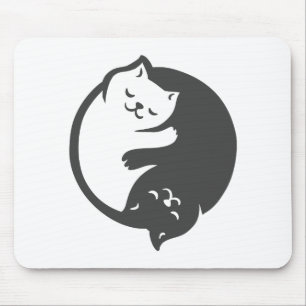 White and black cat Yin-Yang - Choose back colour Mouse Pad