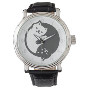 White and black cat Yin-Yang - Choose back colour Watch