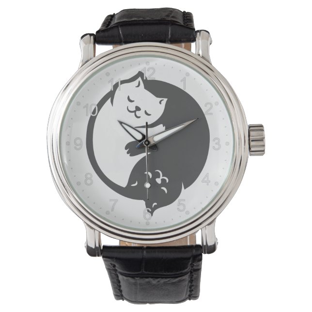 White and black cat Yin-Yang - Choose back colour Watch (Front)