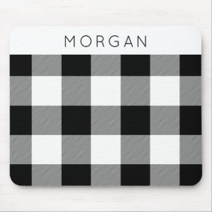 White and Black Check Mouse Pad
