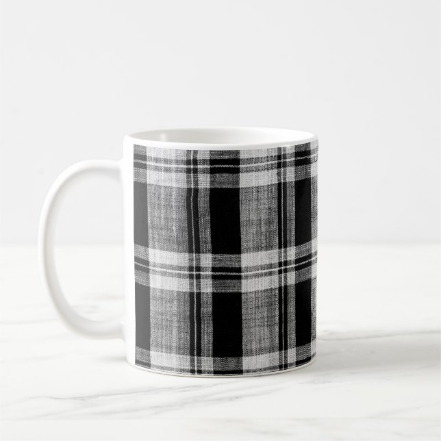White and black chequered plaid fabric texture for coffee mug (Left)