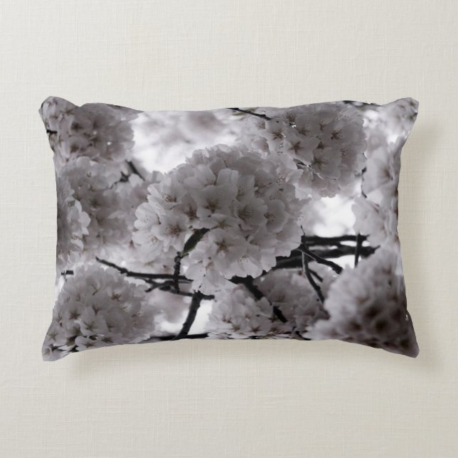 White and Black Cherry Blossoms Accent Pillow (Front)
