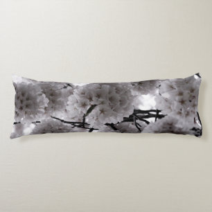 White and Black Cherry Blossoms Body Pillow