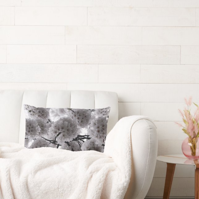 White and Black Cherry Blossoms Lumbar Pillow (Couch)